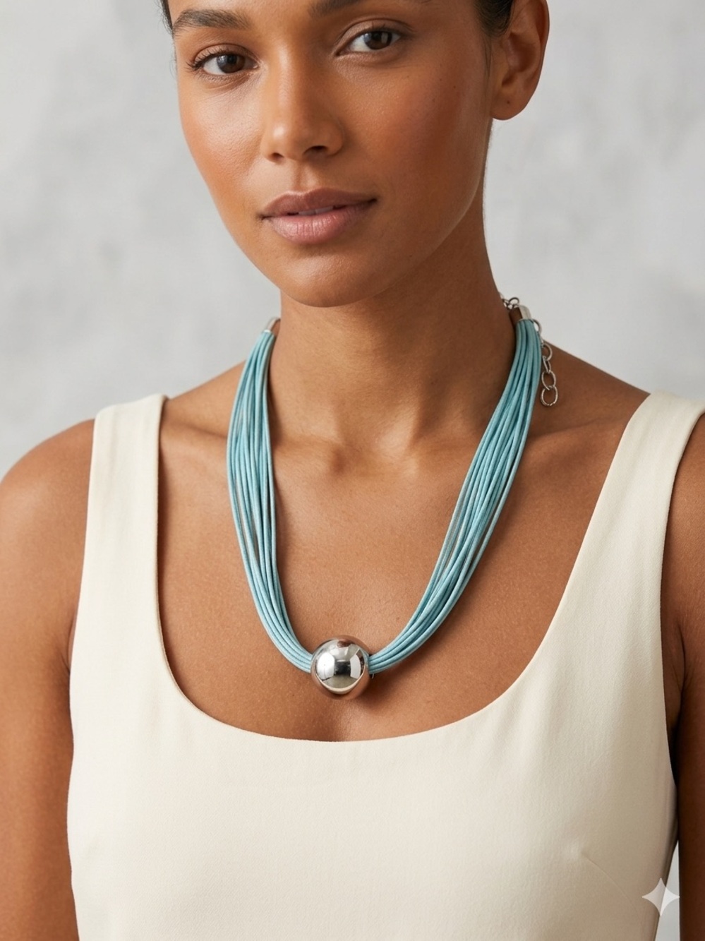 Turquoise Multi-Strand Cord Statement Necklace with Silver Orb - NWT